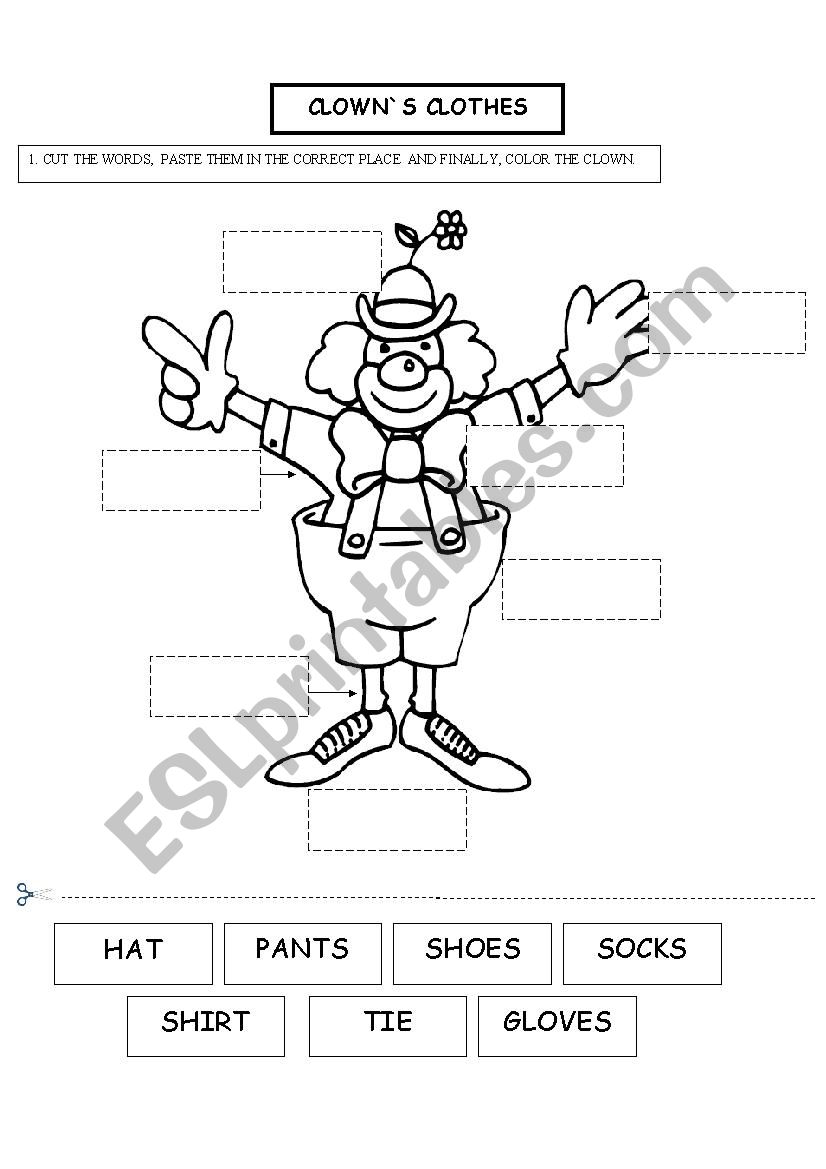 clown`s clothes worksheet